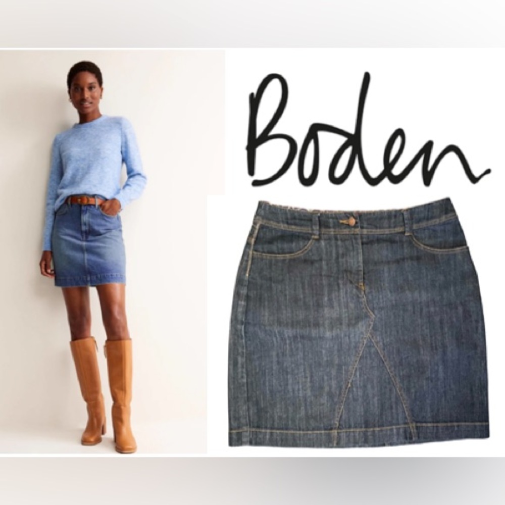 🌼 Boden Mini Cotton Stretch Denim Jean Skirt Classic in Dark Wash Size 6R